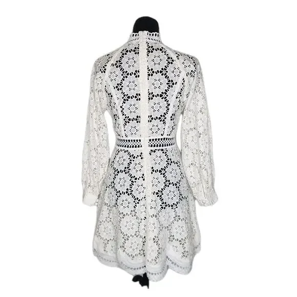 ZimmermannWomen's White Linen And Cotton-blend Guipure Lace Mini Dress L READ ! - Picture 6 of 13